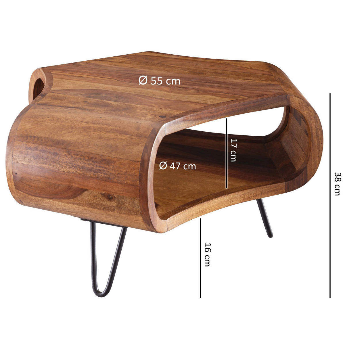 Couchtisch natur schwarz B/H/T: ca. 55x38x55 cm Couchtisch - natur/schwarz (55,00/38,00/55,00cm) - Wohnling
