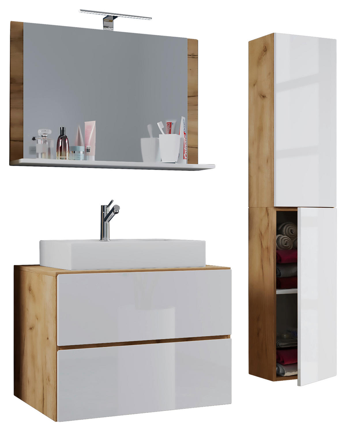 Waschplatz 4tlg-Lendas weiß Eiche Honig Nachbildung weiß B/H/T: ca. 60x52x52 cm 4tlg-Lendas - Eiche/weiß (60,00/52,00/52,00cm) - VCM Möbel