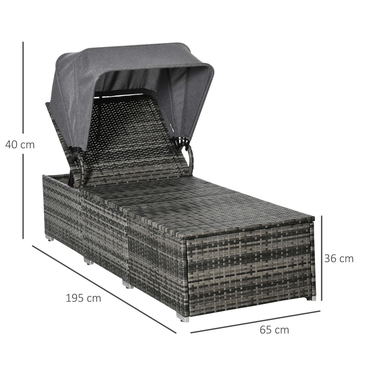 Outsunny Gartenliege grau Edelstahl B/H/L: ca. 65x195x40 cm Lounge_Sessel - grau (40,00/65,00/195,00cm) - Outsunny