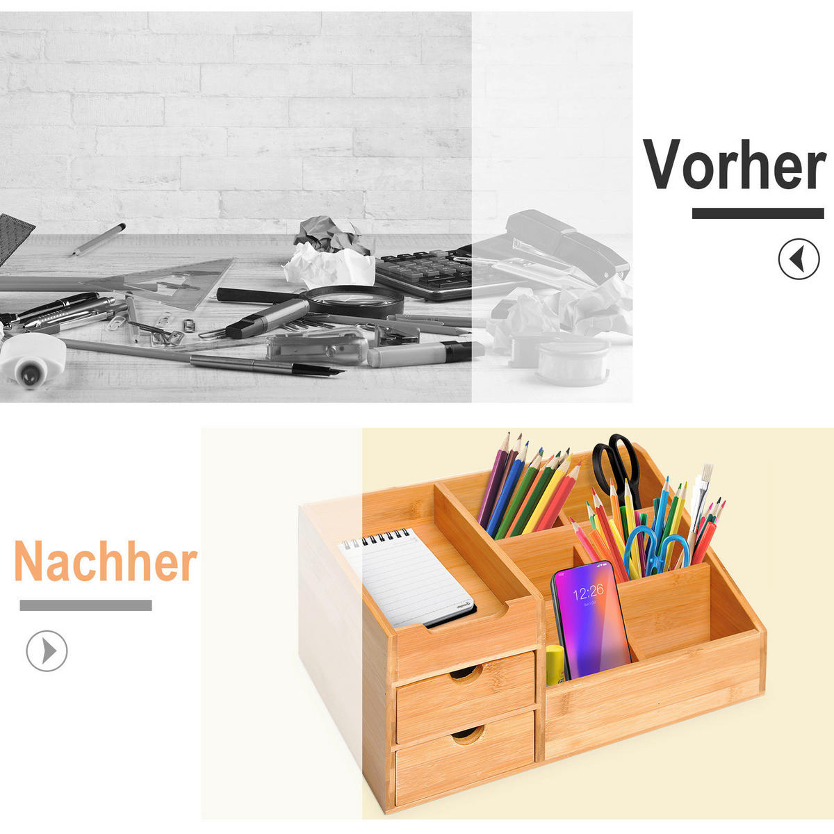 HOMCOM Organizer natur Bambus B/H/L: ca. 205x33x155 cm Schreibtischorganizer - natur (155,00/205,00/33,00cm) - HOMCOM