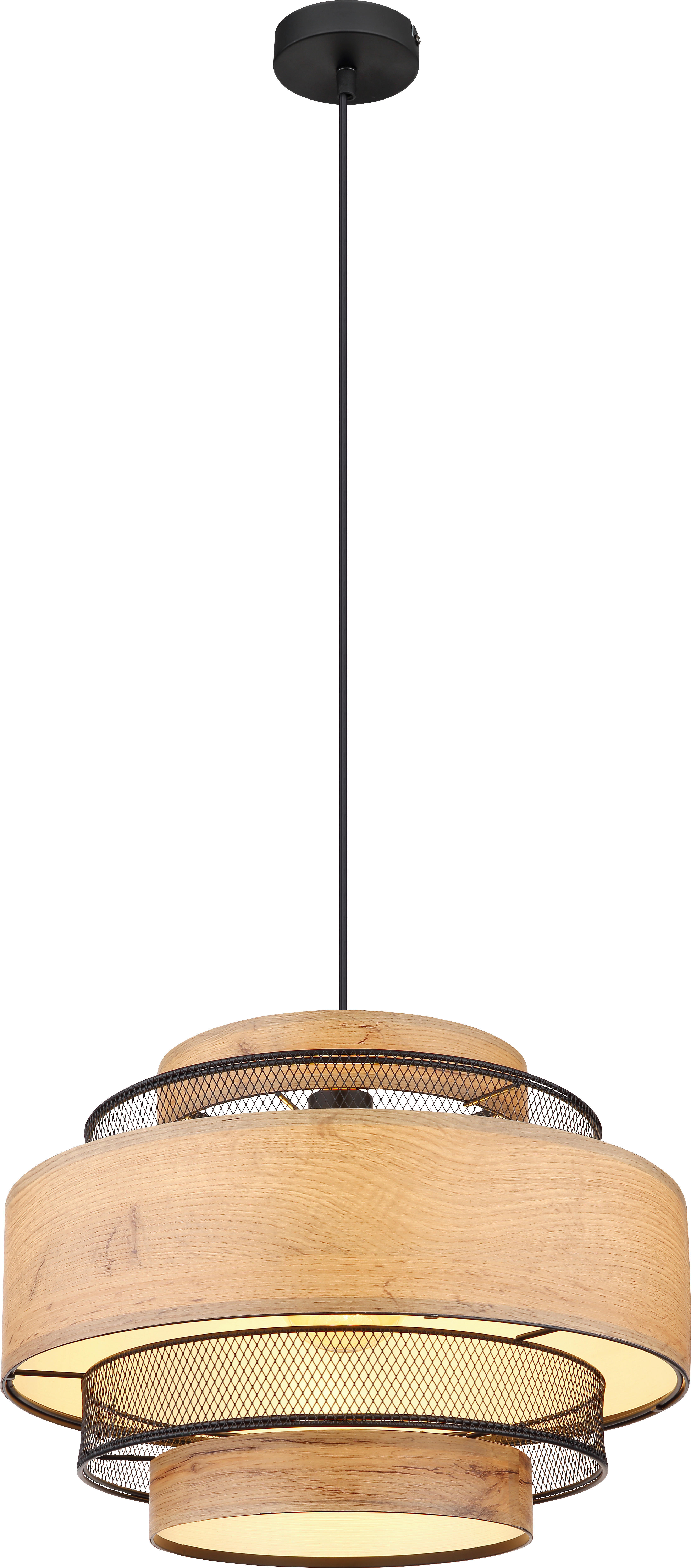 GLOBO Pendelleuchte SOENI 15650H schwarz natur Metall MDF H/D: ca. 120x45 cm E27 1 Brennstellen SOENI - natur/schwarz (45,00/120,00cm) - GLOBO