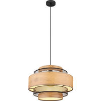 GLOBO Pendelleuchte SOENI 15650H schwarz natur Metall MDF H/D: ca. 120x45 cm E27 1 Brennstellen SOENI - natur/schwarz (45,00/120,00cm) - GLOBO