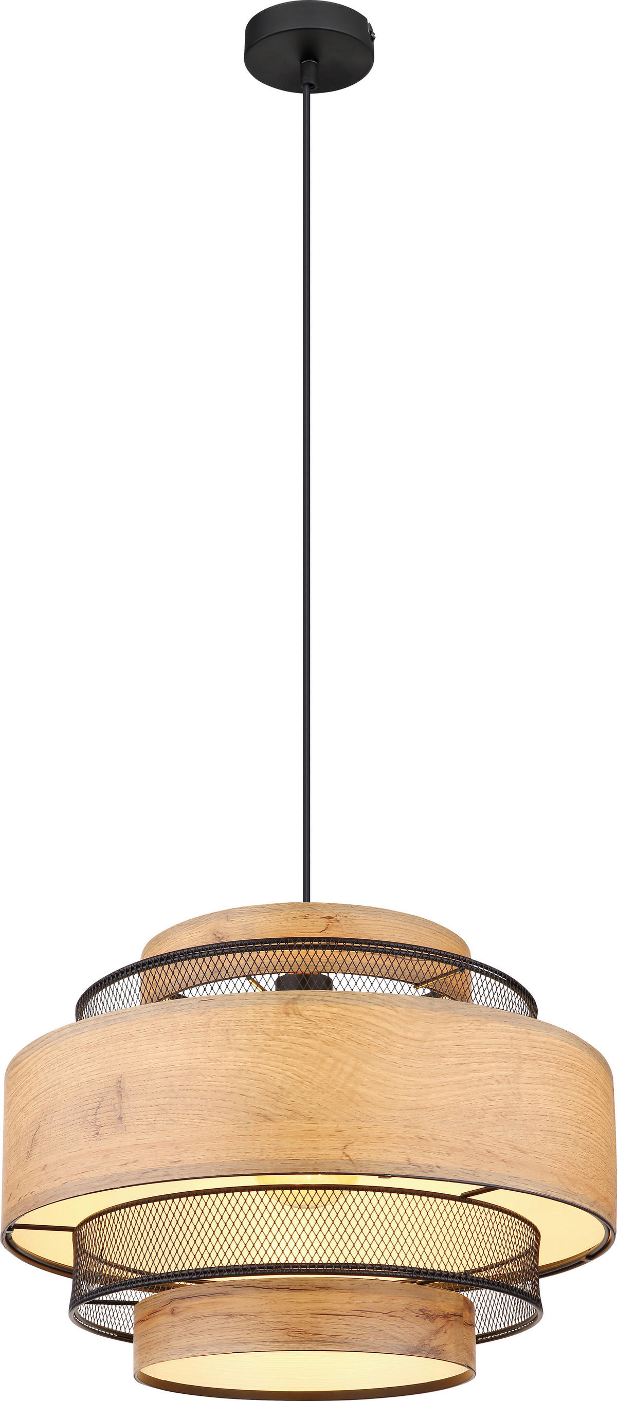 GLOBO Pendelleuchte SOENI 15650H schwarz natur Metall MDF H/D: ca. 120x45 cm E27 1 Brennstellen SOENI - natur/schwarz (45,00/120,00cm) - GLOBO