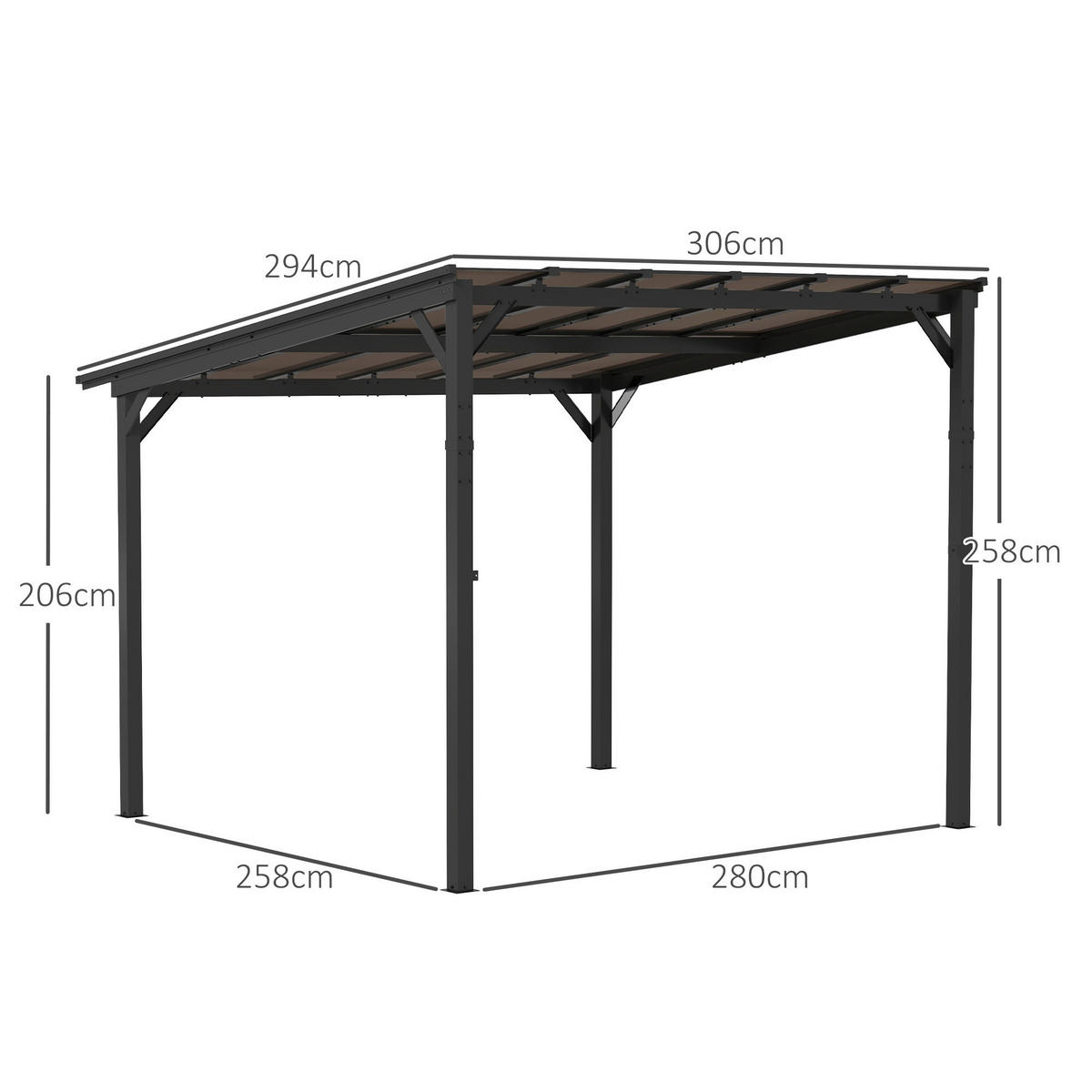 Outsunny Pergola dunkelgrau Metall B/H/L: ca. 294x258x306 cm Pergola - dunkelgrau (306,00/294,00/258,00cm) - Outsunny