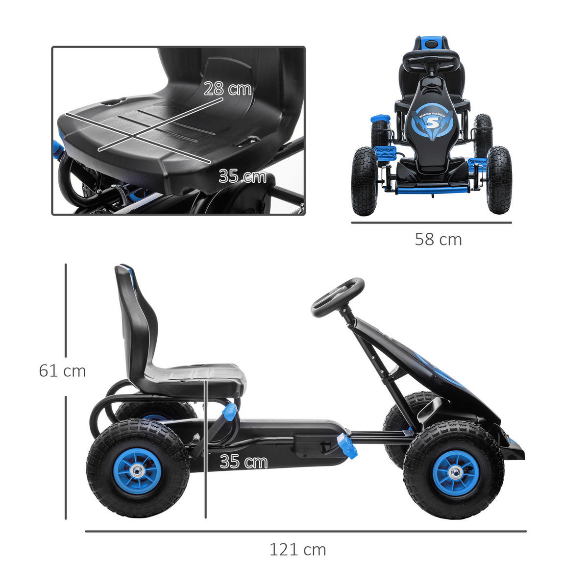 AIYAPLAY Go Kart schwarz B/H/L: ca. 58x61x121 cm Go Kart - blau/schwarz (121,00/58,00/61,00cm) - AIYAPLAY
