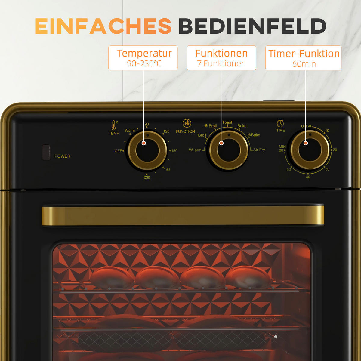 HOMCOM Küchengerät schwarz Edelstahl B/H/L: ca. 37,7x36x34,5 cm Minibackofen - schwarz (34,50/37,70/36,00cm) - HOMCOM