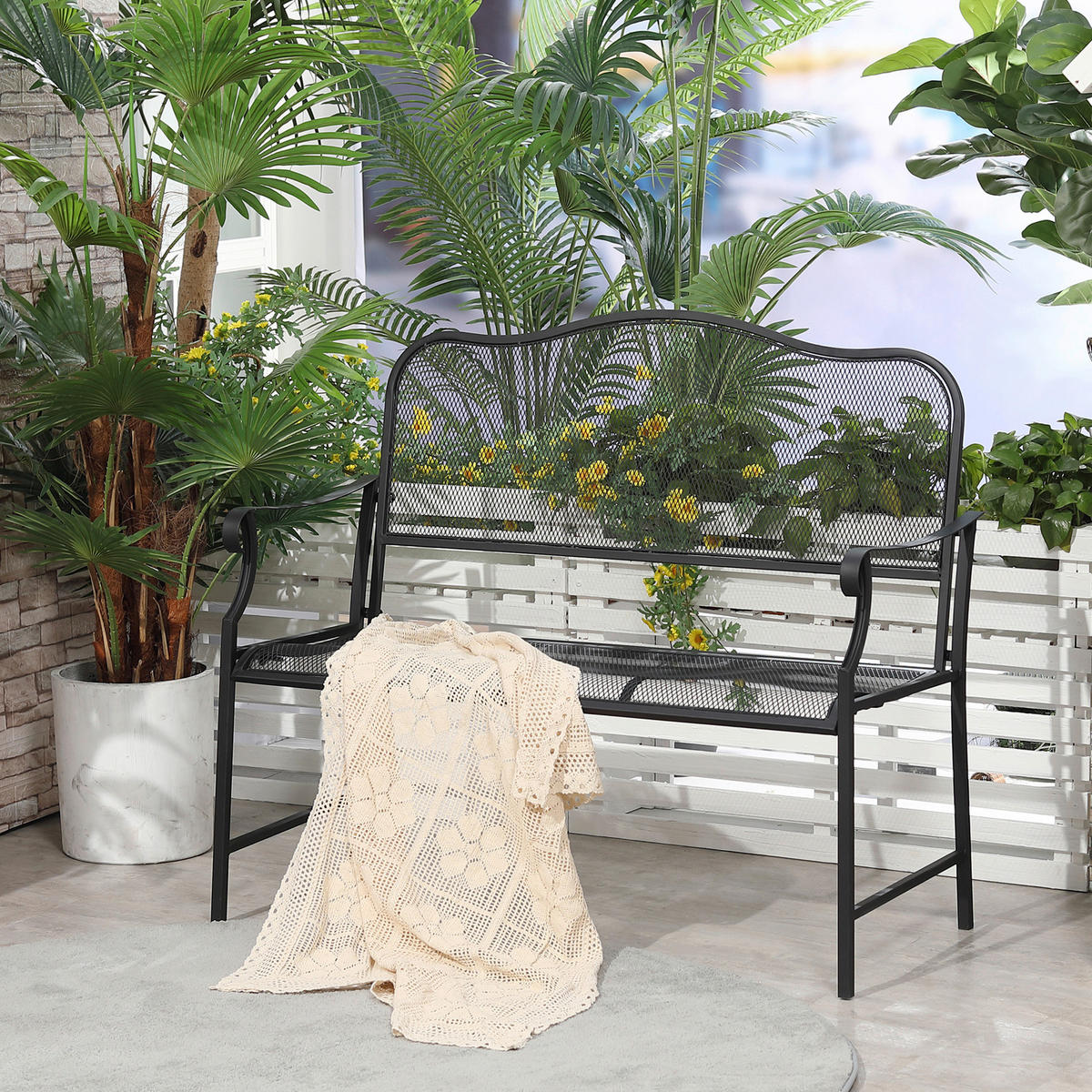 Outsunny Gartenbank schwarz Metall B/H/L: ca. 58x98x113 cm Gartenbank - schwarz (113,00/58,00/98,00cm) - Outsunny