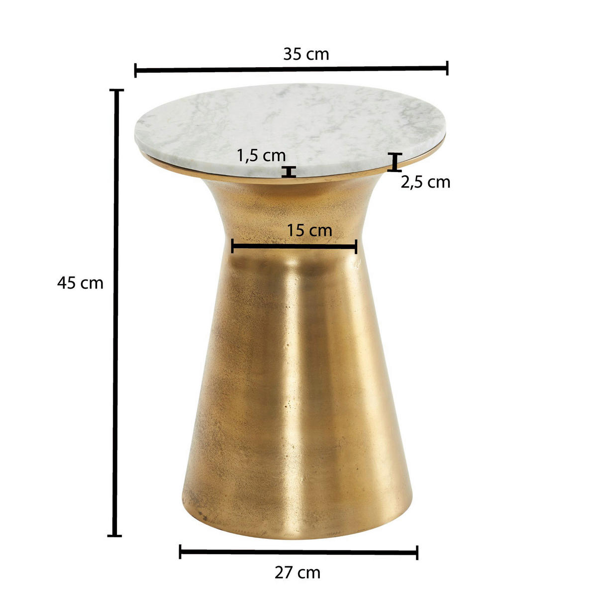 Beistelltisch gold lackiert Optik weiß Marmor Optik Aluminium Marmor B/H/T/S/D: ca. 35x45x35x1,5x35 cm Beistelltisch - gold/weiß (35,00/45,00/35,00cm) - Wohnling