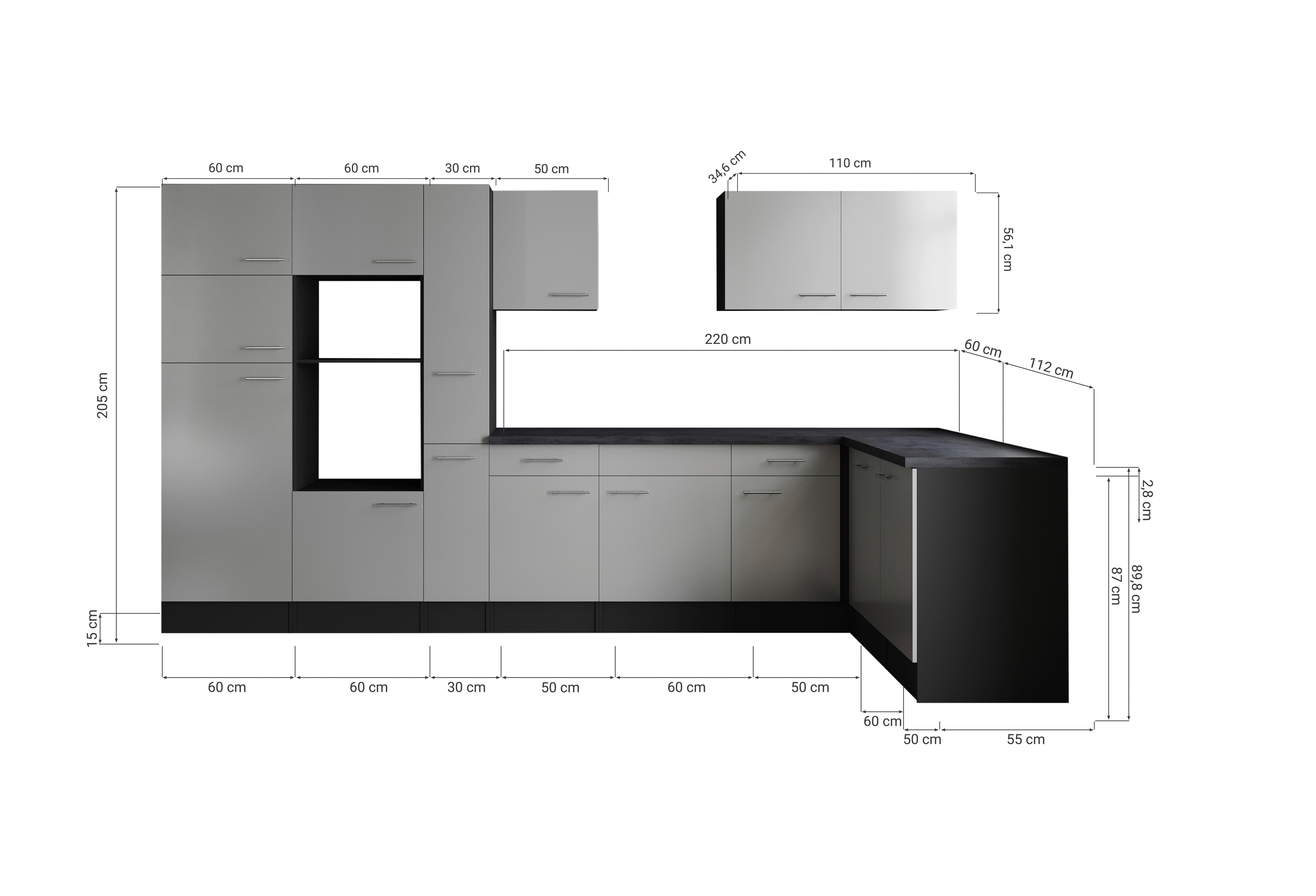 Winkelküche Oliver B/H/T: ca. 370x205x172 cm Oliver - granit/grau (370,00/205,00/172,00cm) - Respekta