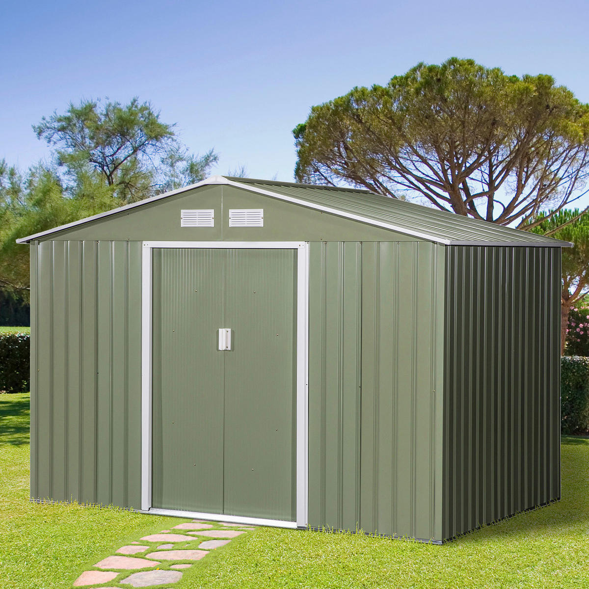 Outsunny Gartenschuppen grau Metall B/H/L: ca. 191x192x277 cm Gartenschuppen - grau (277,00/191,00/192,00cm) - Outsunny