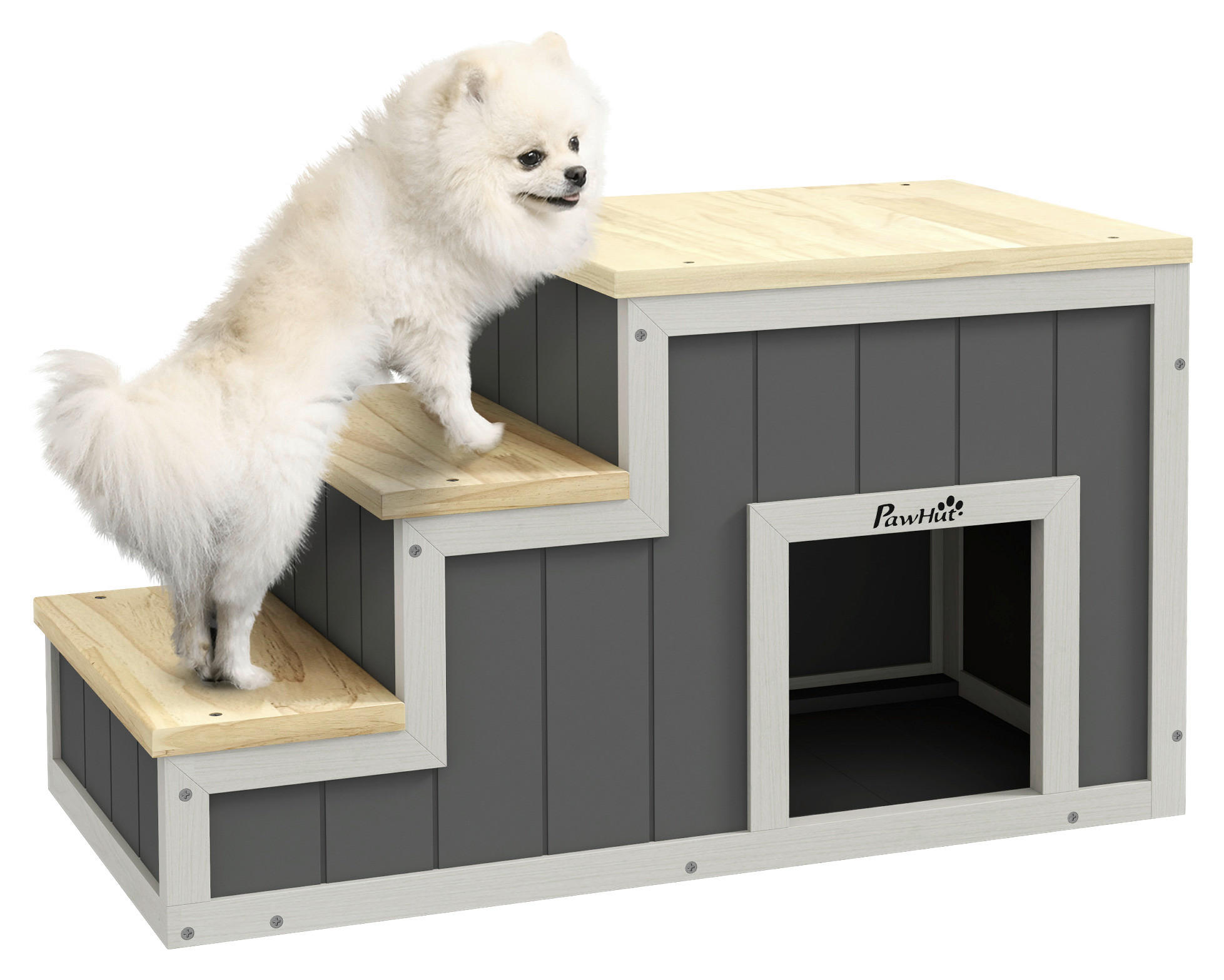 PawHut Hundetreppe, Katzentreppe natur Polypropylen B/H/L: ca. 38,5x79x45 cm Haustiertreppe - natur/grau (45,00/38,50/79,00cm) - PawHut