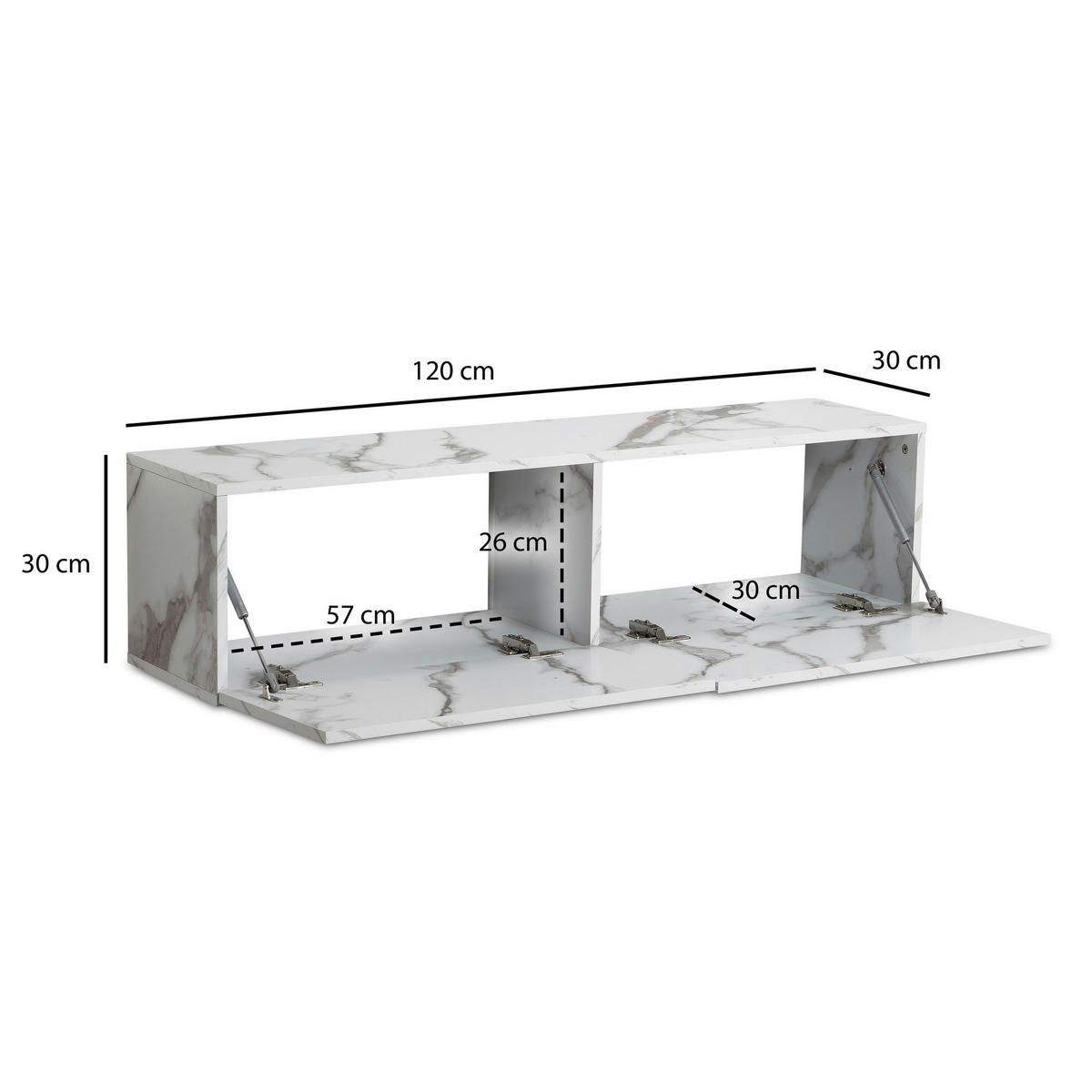 Lowboard weiß Marmor Optik B/H/T: ca. 120x30x30 cm TV & Lowboard - weiß (120,00/30,00/30,00cm) - Wohnling