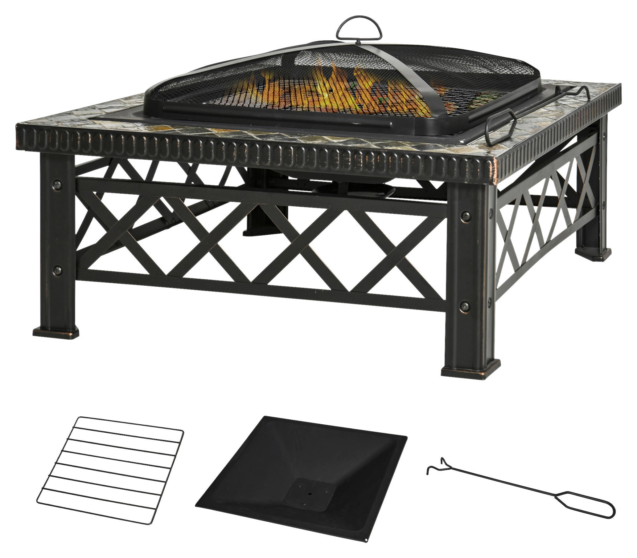 Outsunny Feuerschale schwarz Schiefer B/H/T: ca. 76x47x76 cm Feuerschale - schwarz (76,00/47,00/76,00cm) - Outsunny