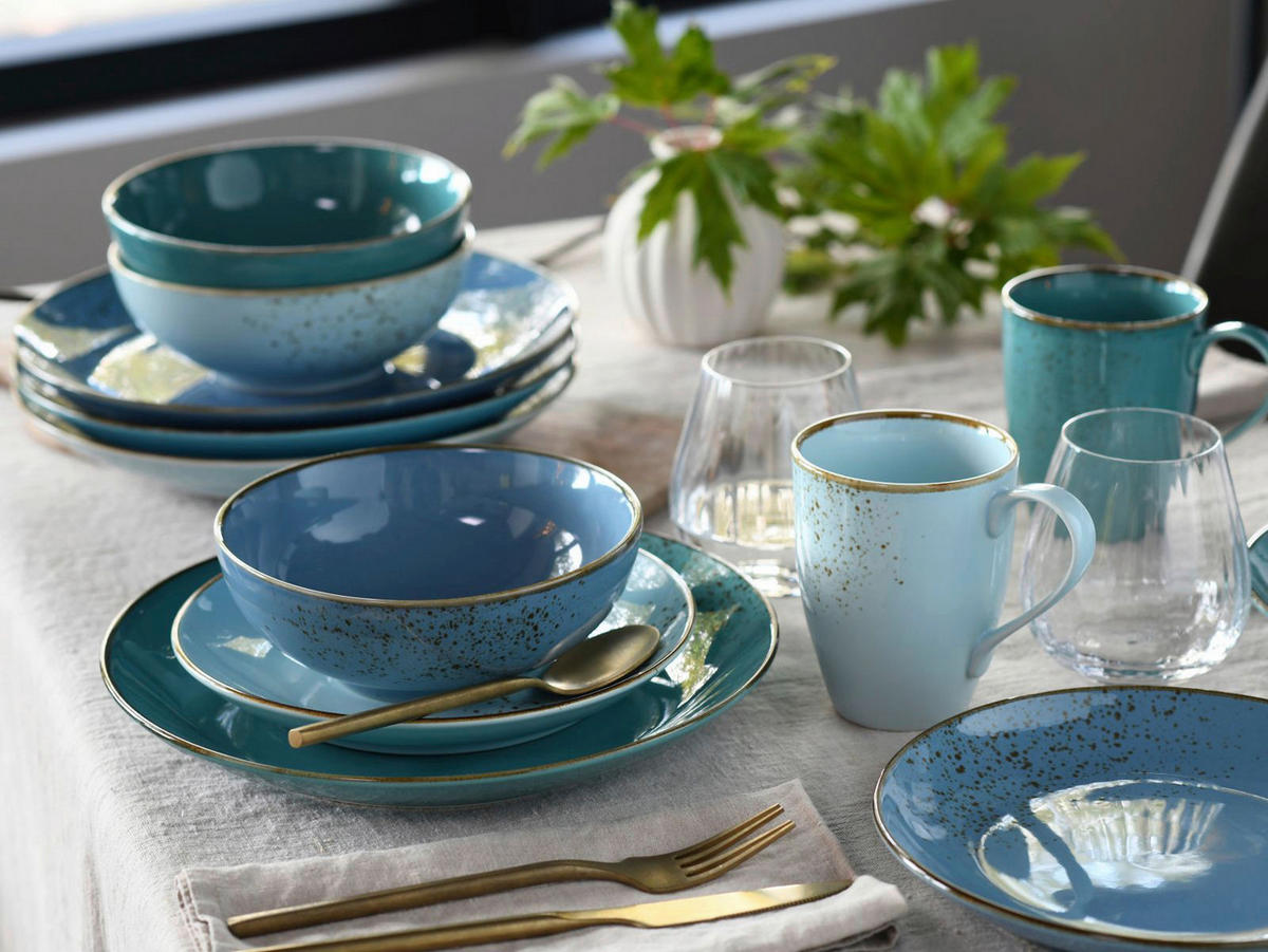 CreaTable Kombiservice Nature Collection Aqua blau Keramik 16 tlg. Nature Collection Aqua - blau - CreaTable