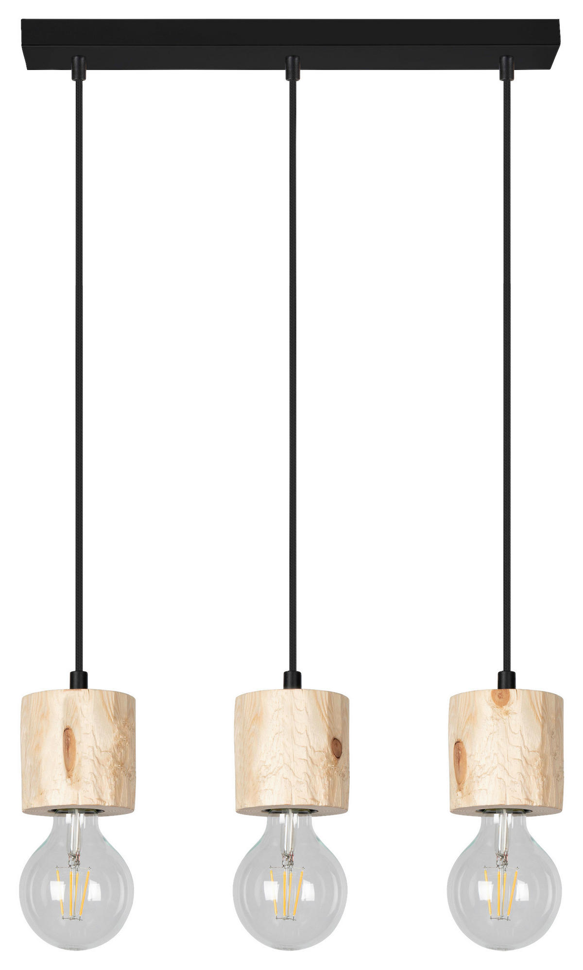 SPOT Light Pendelleuchte SP-7161350  Pino natur schwarz Holz Metall B/H/L: ca. 8x105x52 cm E27 3 Brennstellen Pino - natur/schwarz (52,00/8,00/105,00cm) - SPOT Light