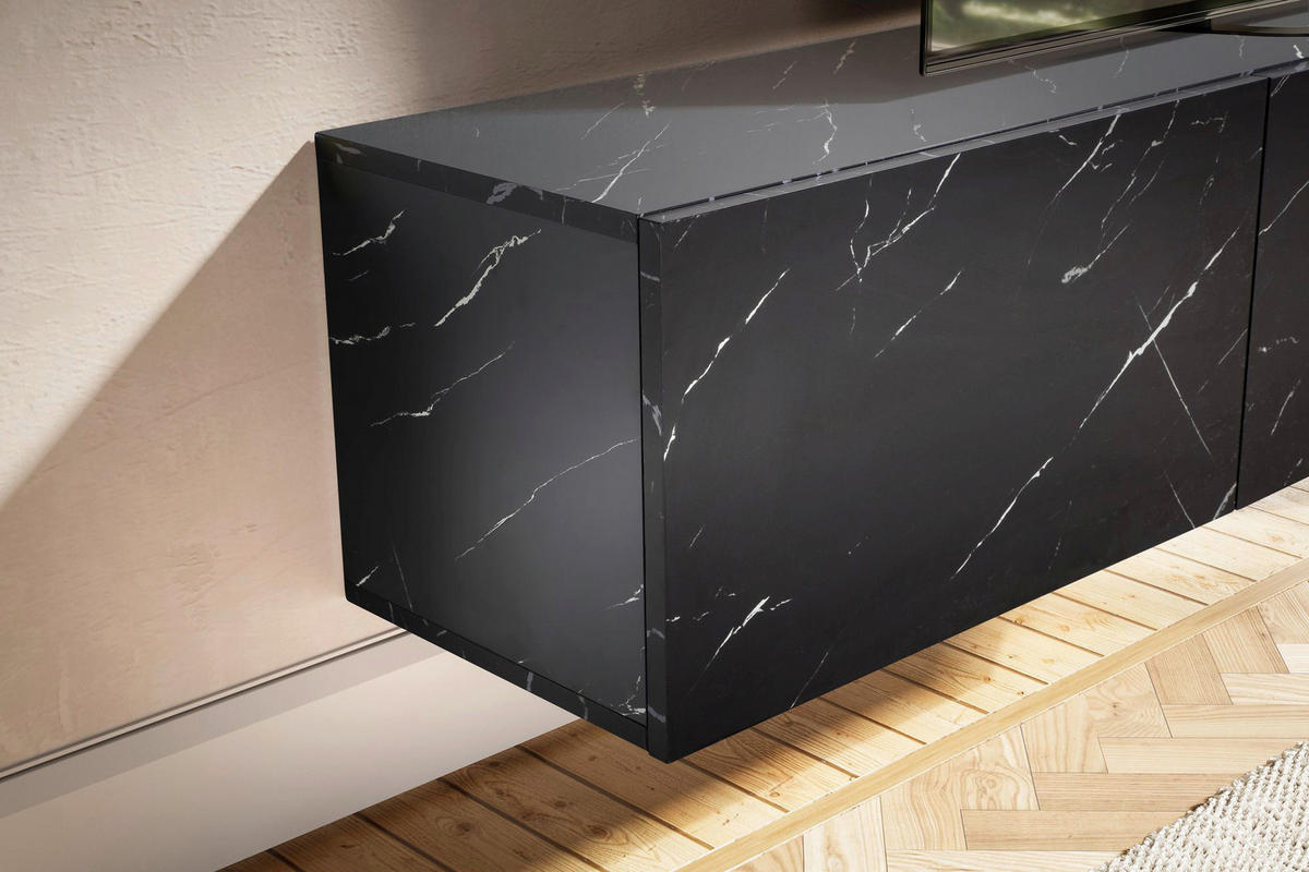 Lowboard schwarz Marmor Optik B/H/T: ca. 160x30x30 cm TV & Lowboard - schwarz (160,00/30,00/30,00cm) - Wohnling