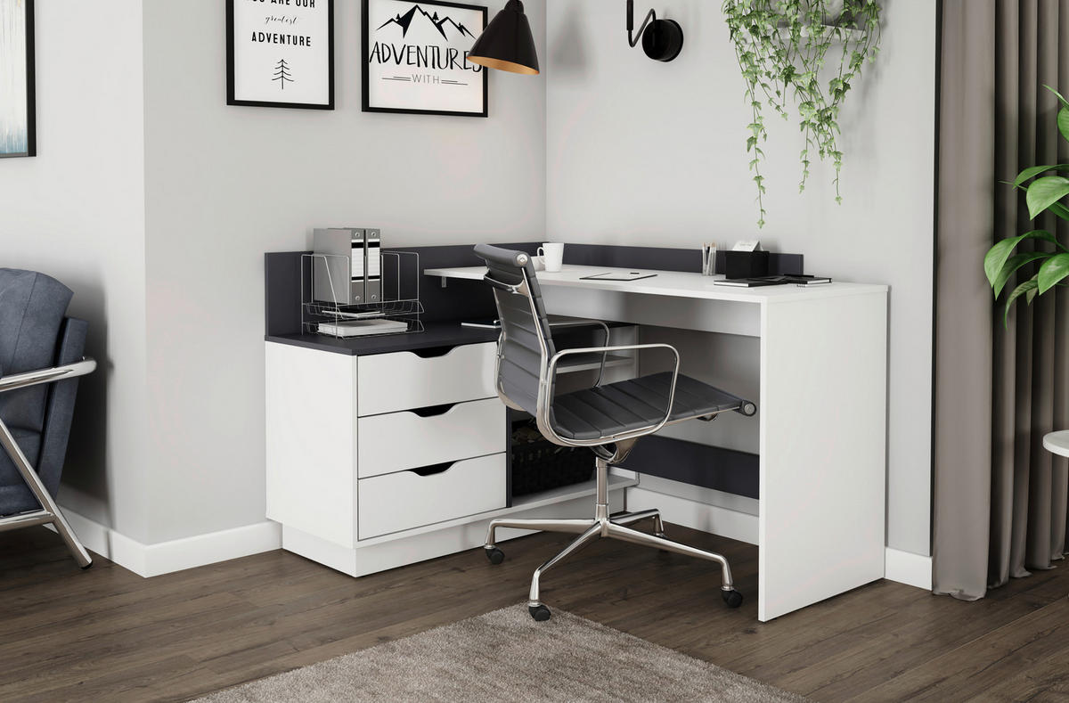 Winkelschreibtisch BELFAST weiß anthrazit B/H/T: ca. 129x83,5x105 cm BELFAST - weiß/anthrazit (129,00/83,50/105,00cm) - byLIVING