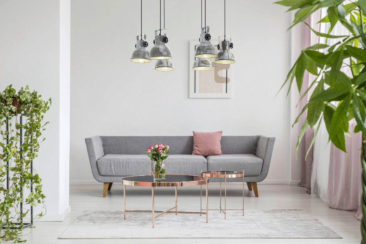 Eglo Pendelleuchte braun Metall Spanplatte H/L: ca. 130x18 cm E27 6 Brennstellen Barnstaple - braun (18,00cm) - Eglo