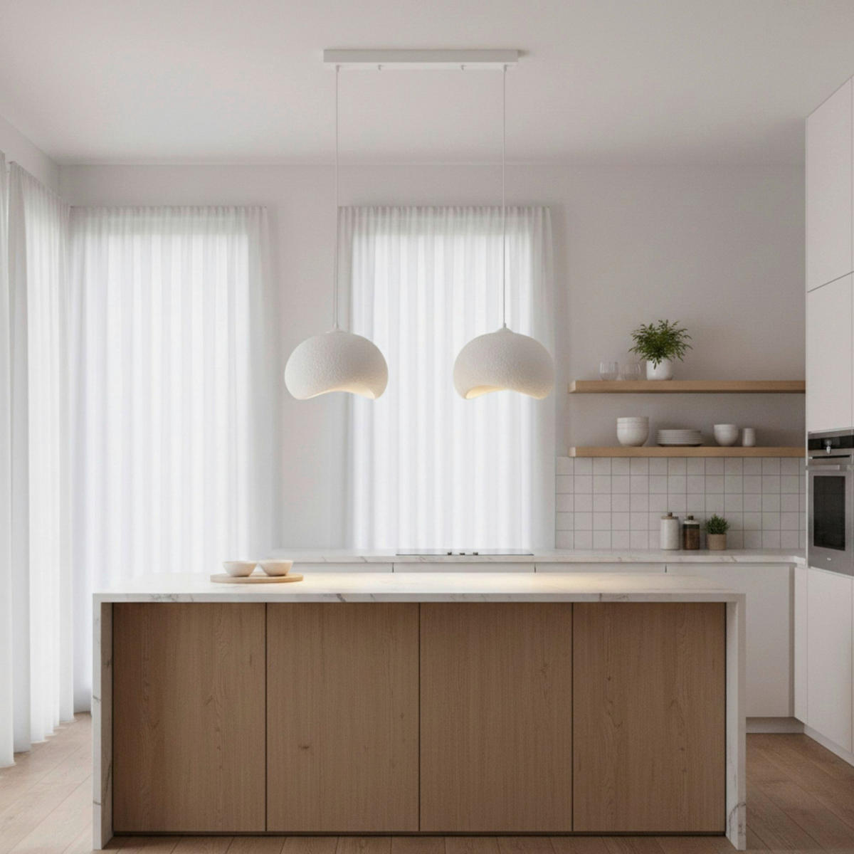 Opviq Pendelleuchte Yontu-15852-A weiß Metall Polyester-Mischgewebe B/H/L: ca. 29x120x34 cm E27 2 Brennstellen Yontu - 15852 - A - weiß (34,00/29,00/120,00cm) - Opviq