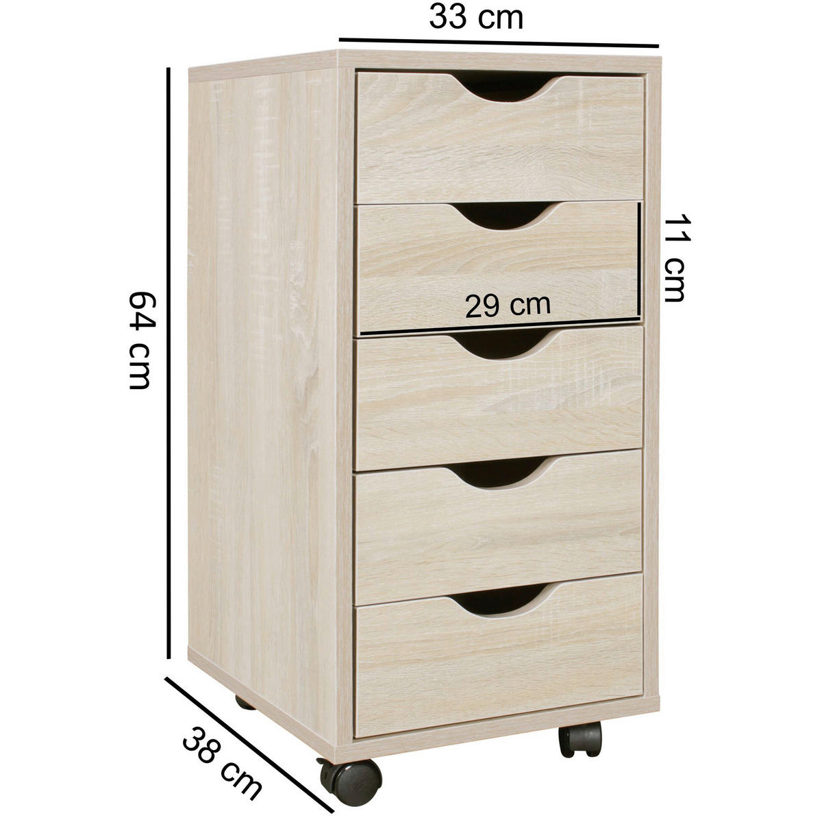 Rollcontainer braun Spanplatte B/H/T: ca. 33x64x38 cm Rollcontainer - braun (33,00/64,00/38,00cm) - Wohnling