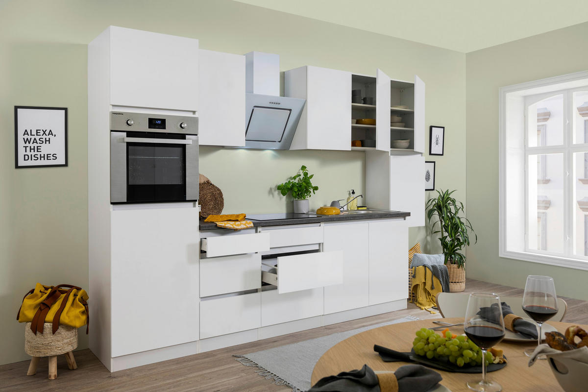 Respekta Küchenblock Premium weiß matt B/H/T: ca. 320x220,5x60 cm Premium - weiß/granit (320,00/220,50/60,00cm) - Respekta