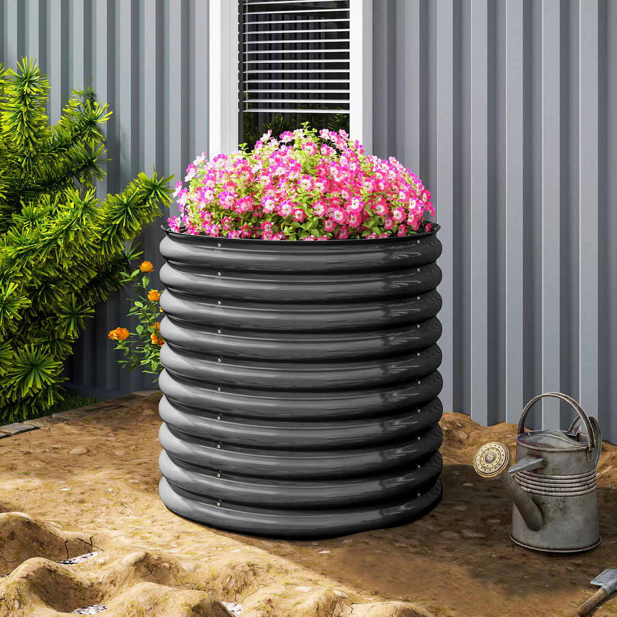 Outsunny Hochbeet dunkelgrau Stahl B/H/L: ca. 80x80x160 cm Hochbeet - dunkelgrau (160,00/80,00/80,00cm) - Outsunny