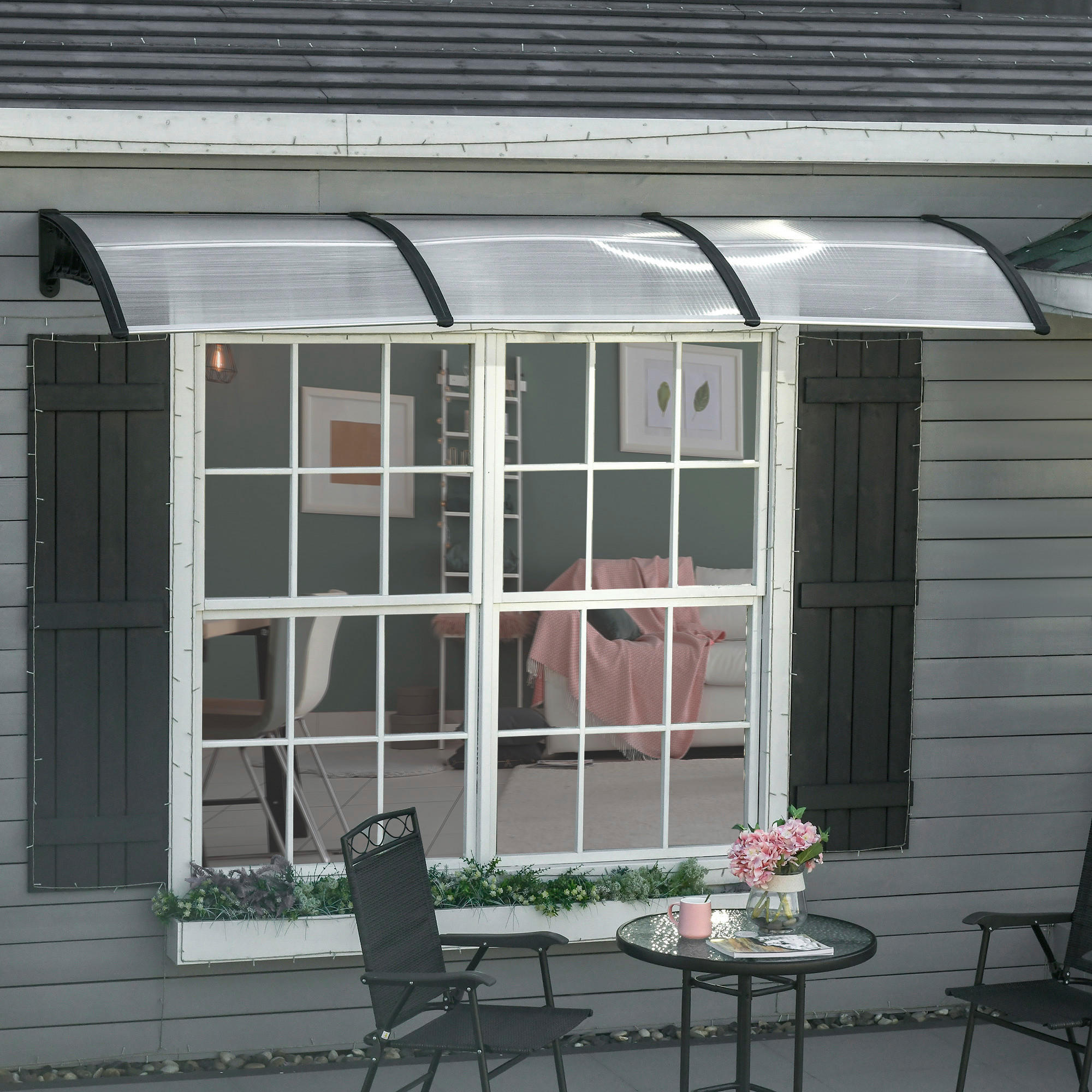 Outsunny Pultvordach transparent B/H/L: ca. 96x27x303 cm Pultvordach - schwarz/transparent (303,00/96,00/27,00cm) - Outsunny