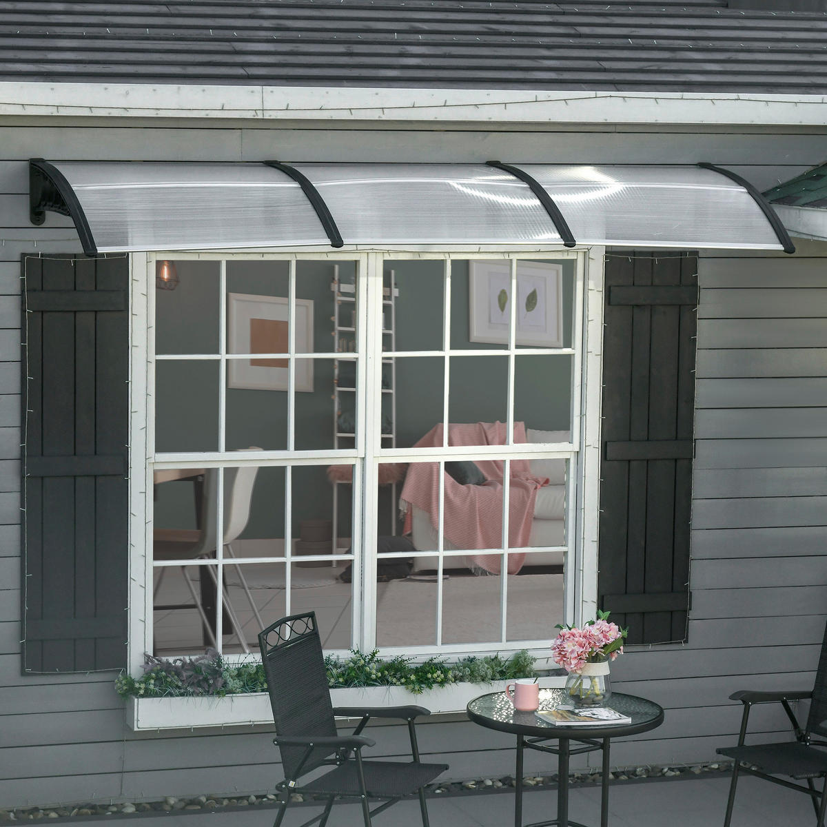Outsunny Pultvordach transparent B/H/L: ca. 96x27x303 cm Pultvordach - schwarz/transparent (303,00/96,00/27,00cm) - Outsunny