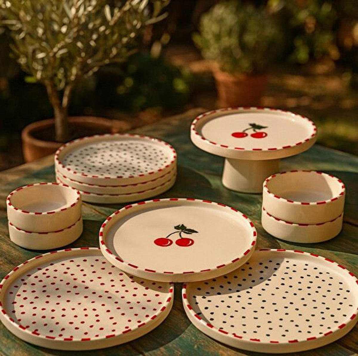 HermiaConcept Frühstücksservice beige Keramik 11 tlg. Frühstücksservice_11tlg. - beige/rot - HermiaConcept