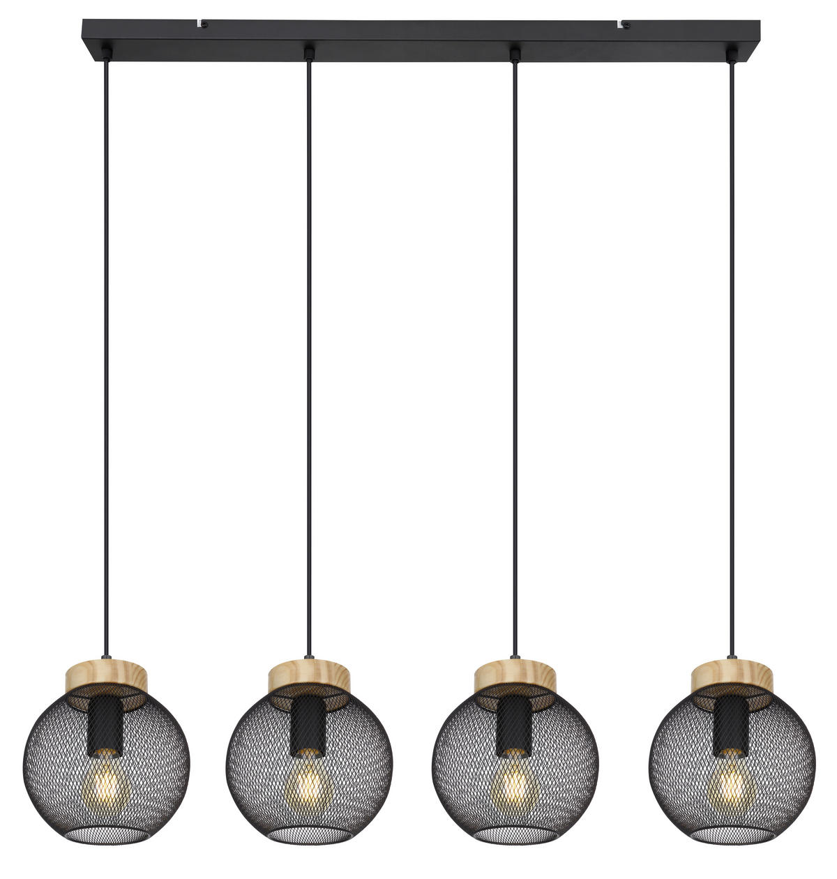 GLOBO Pendelleuchte PABLO 15663-4H mattschwarz natur Metall Holz B/H/T: ca. 95x120x20 cm E27 4 Brennstellen PABLO - natur/mattschwarz (95,00/120,00/20,00cm) - GLOBO