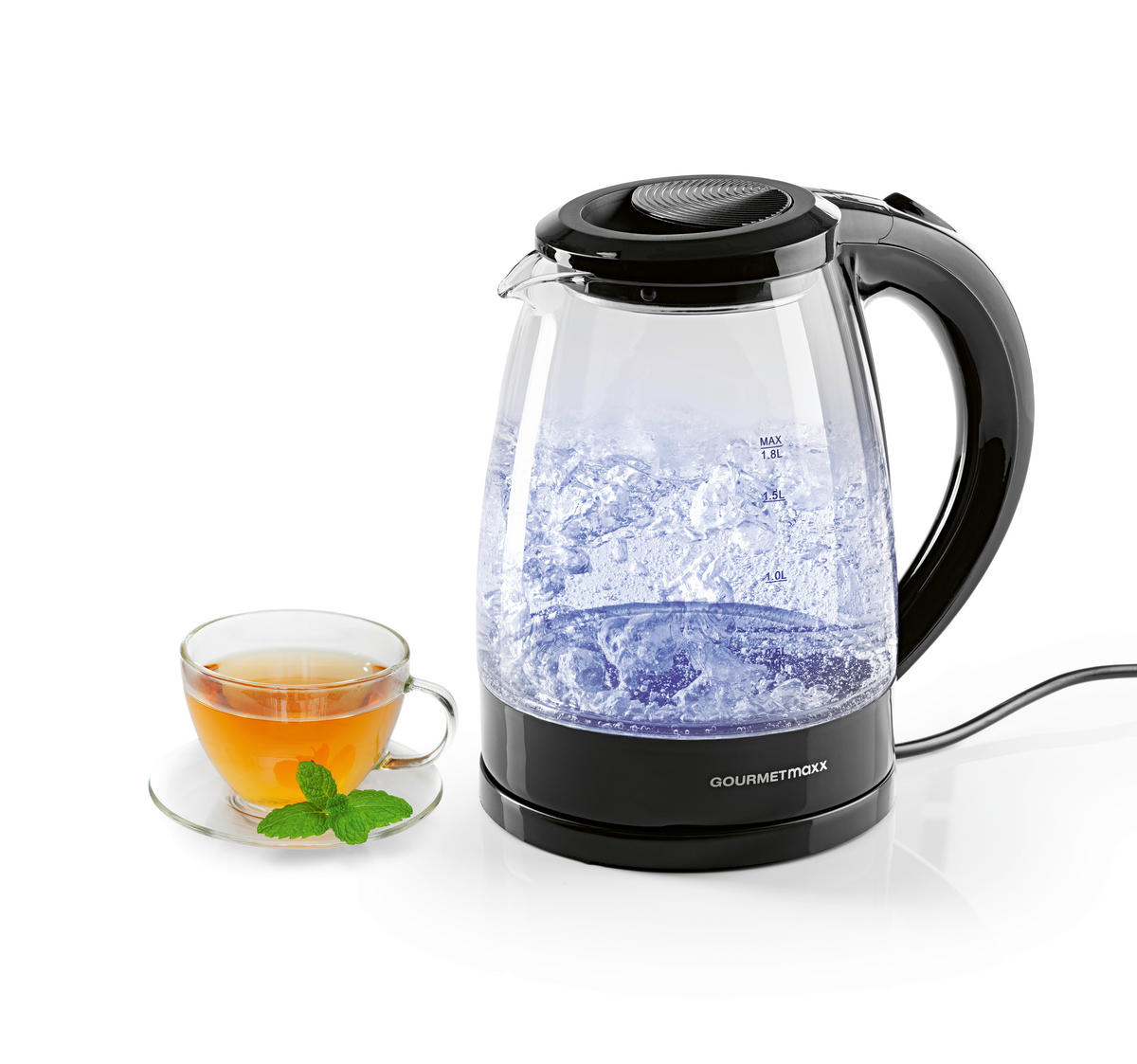 GOURMETmaxx Wasserkocher Wasserkocher_Glas - schwarz (22,00/19,00/23,00cm) - GOURMETmaxx