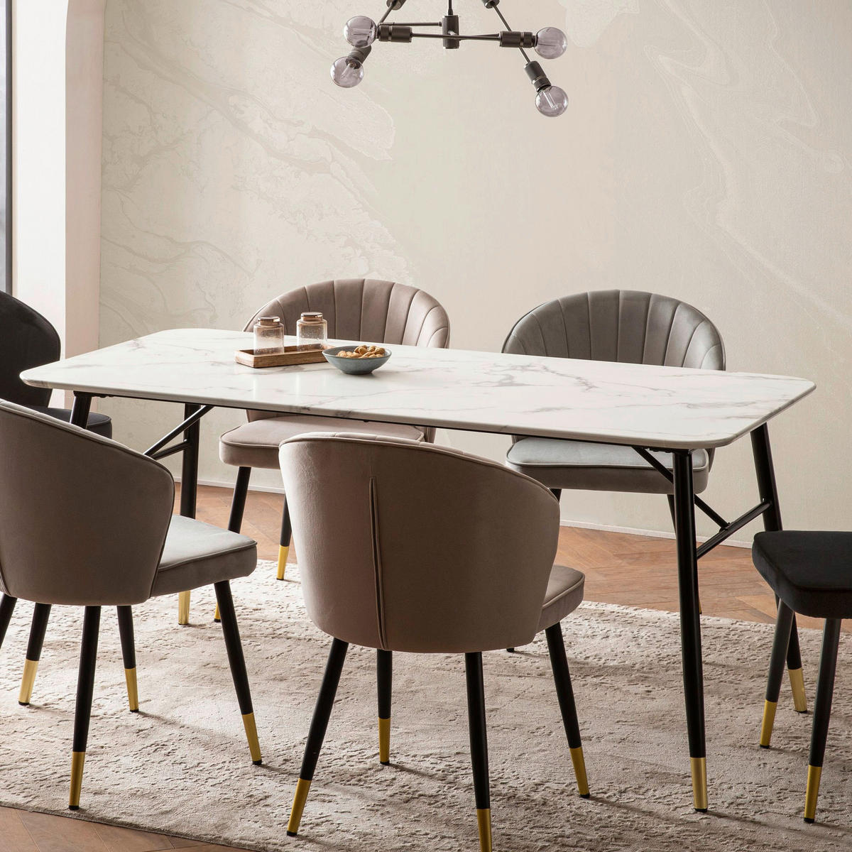 Esstisch weiß Marmor Optik B/H/T: ca. 180x76x90 cm Esstisch - weiß (180,00/76,00/90,00cm) - Wohnling