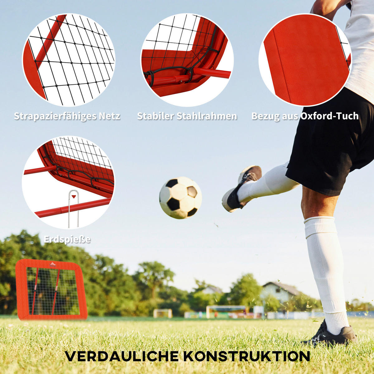 HOMCOM Fußball Rebounder rot Metall B/H/L: ca. 118x120x128 cm Fußball Rebounder - rot (128,00/118,00/120,00cm) - HOMCOM