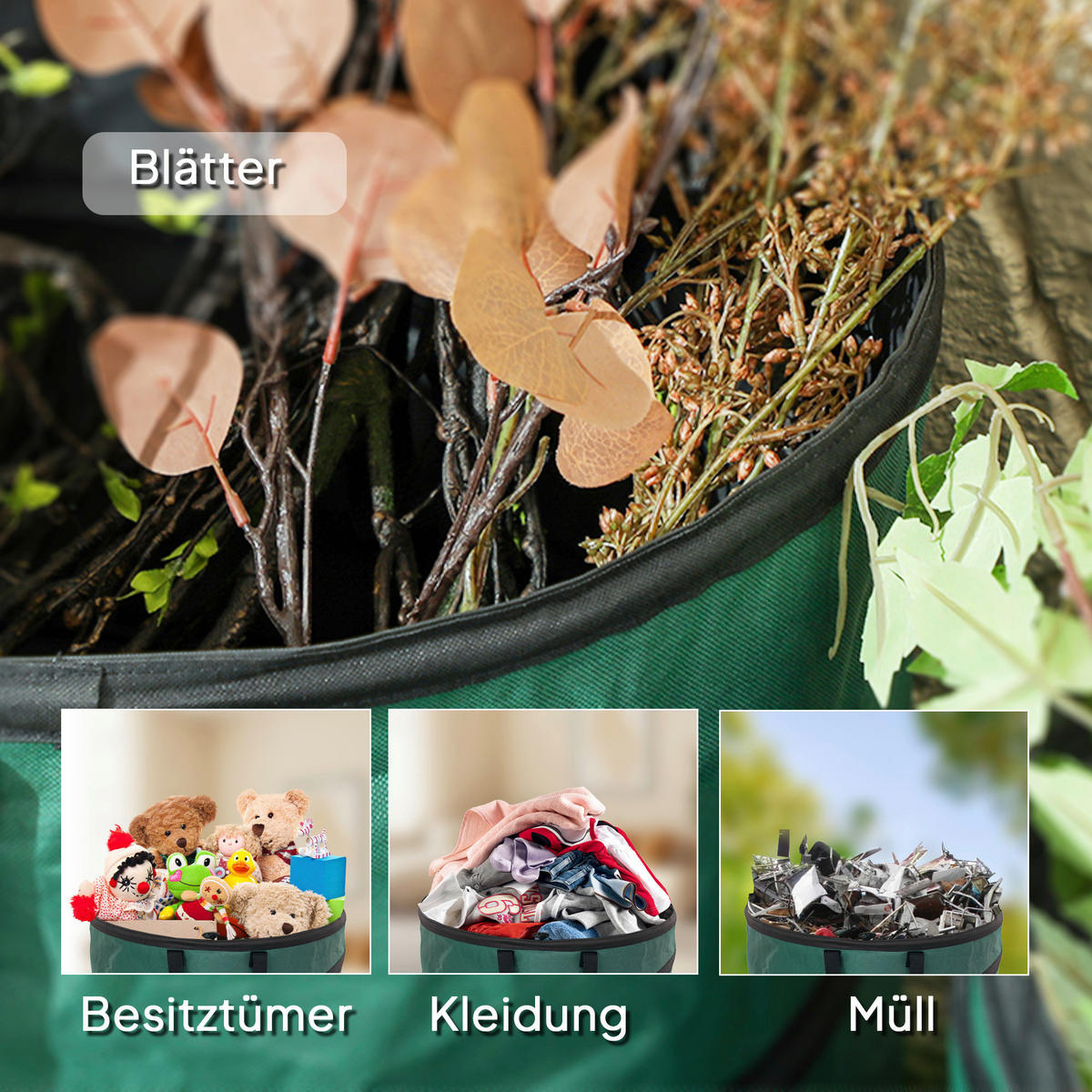 Outsunny Gartenabfallsack 4er Set grün B/H/L: ca. 47x50x47 cm Gartenabfallsack 4x 160l - grün (47,00/47,00/50,00cm) - Outsunny