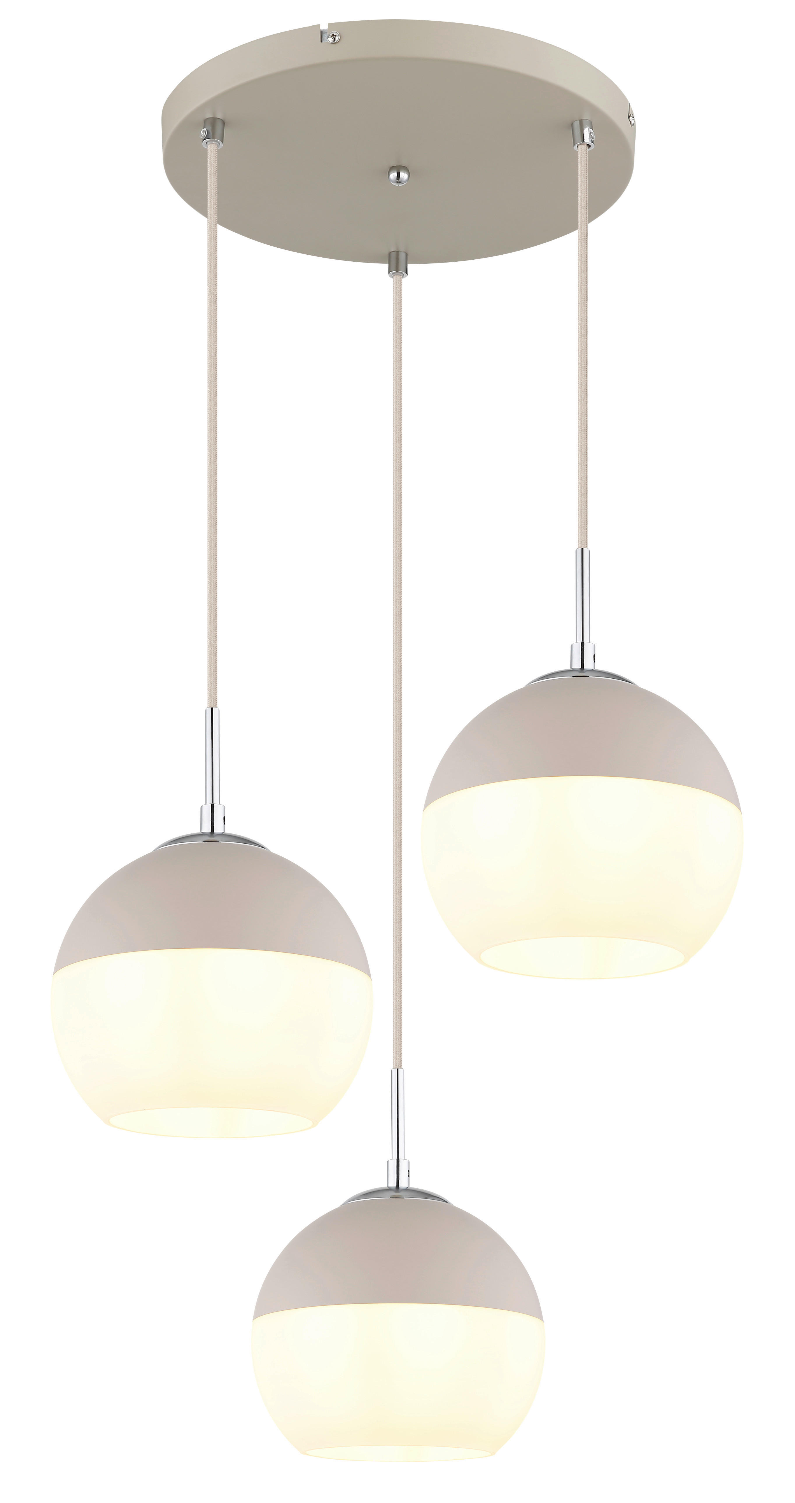 GLOBO Pendelleuchte sand Opal weiß Metall Textil Glas H/D: ca. 120x42,5 cm E27 3 Brennstellen RAGUSA - sand/weiß (42,50/120,00cm) - GLOBO