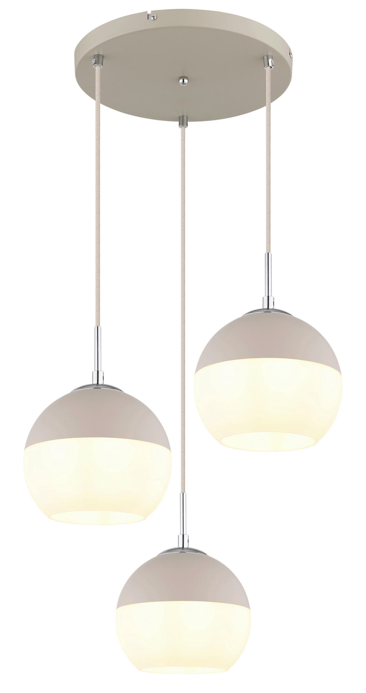 GLOBO Pendelleuchte sand Opal weiß Metall Textil Glas H/D: ca. 120x42,5 cm E27 3 Brennstellen RAGUSA - sand/weiß (42,50/120,00cm) - GLOBO