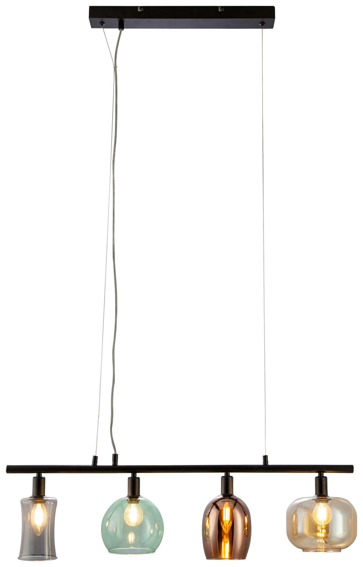 Nowa Pendelleuchte 30170408 schwarz Metall Glas B/H/T: ca. 80x150x14,5 cm E14 4 Brennstellen TELESTO - schwarz (80,00/150,00/14,50cm) - Nowa