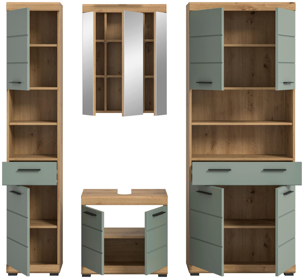Badezimmer-Set Scout Eiche Artisan Nachbildung salbei Nachbildung B/H/T: ca. 186x191x34 cm Scout - Eiche/salbei (186,00/191,00/34,00cm) - xonox.home