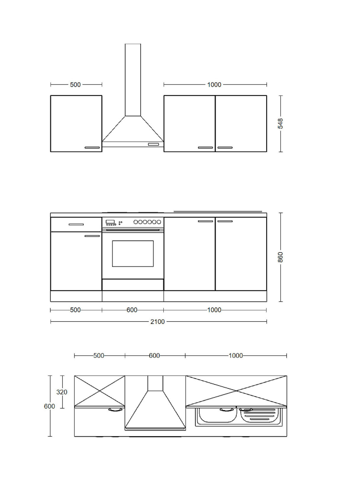 Küchenblock Elva anthrazit B/H/T: ca. 210x200x60 cm Elva - Eiche/anthrazit (210,00/200,00/60,00cm) - Flex-Well