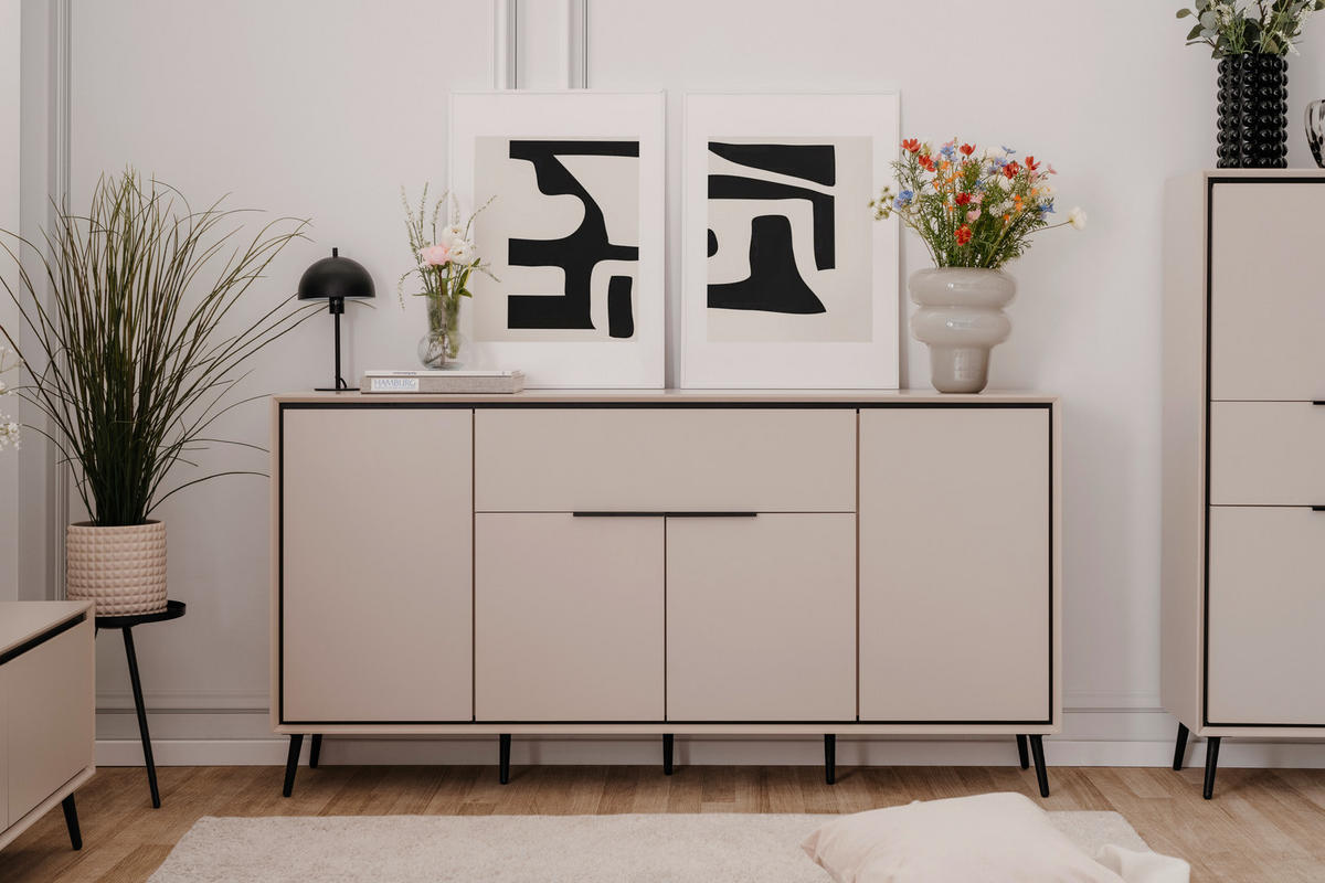 Sideboard Arona sand schwarz B/H/T: ca. 175x90x38 cm Arona - sand/schwarz (175,00/90,00/38,00cm)