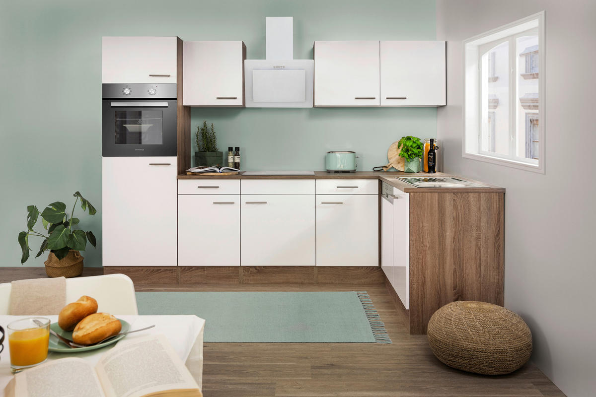 Respekta Winkelküche KBL280EYWS weiß B/H/T: ca. 280x205x172 cm KBL280EYWS - Eiche/weiß (280,00/205,00/172,00cm) - Respekta