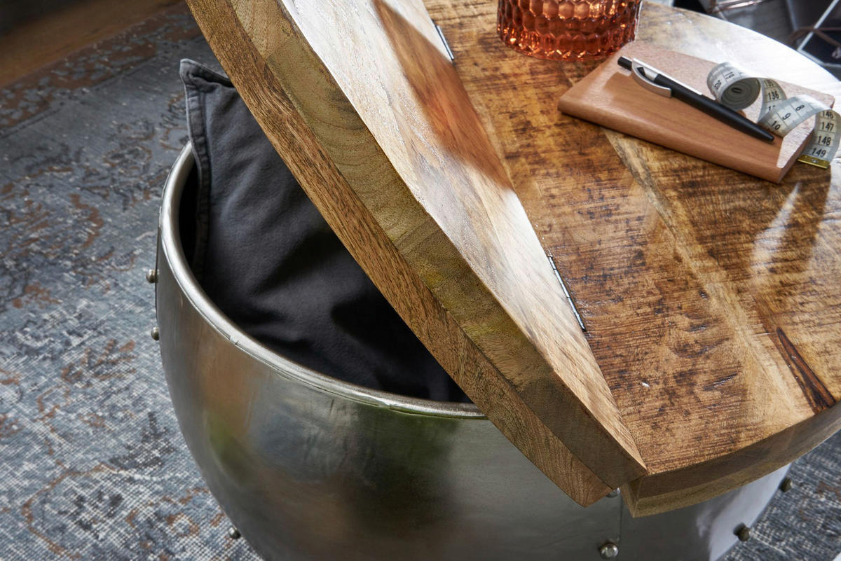 Couchtisch silber braun B/H/T: ca. 60x43x60 cm Couchtisch - braun/silber (60,00/43,00/60,00cm) - Wohnling