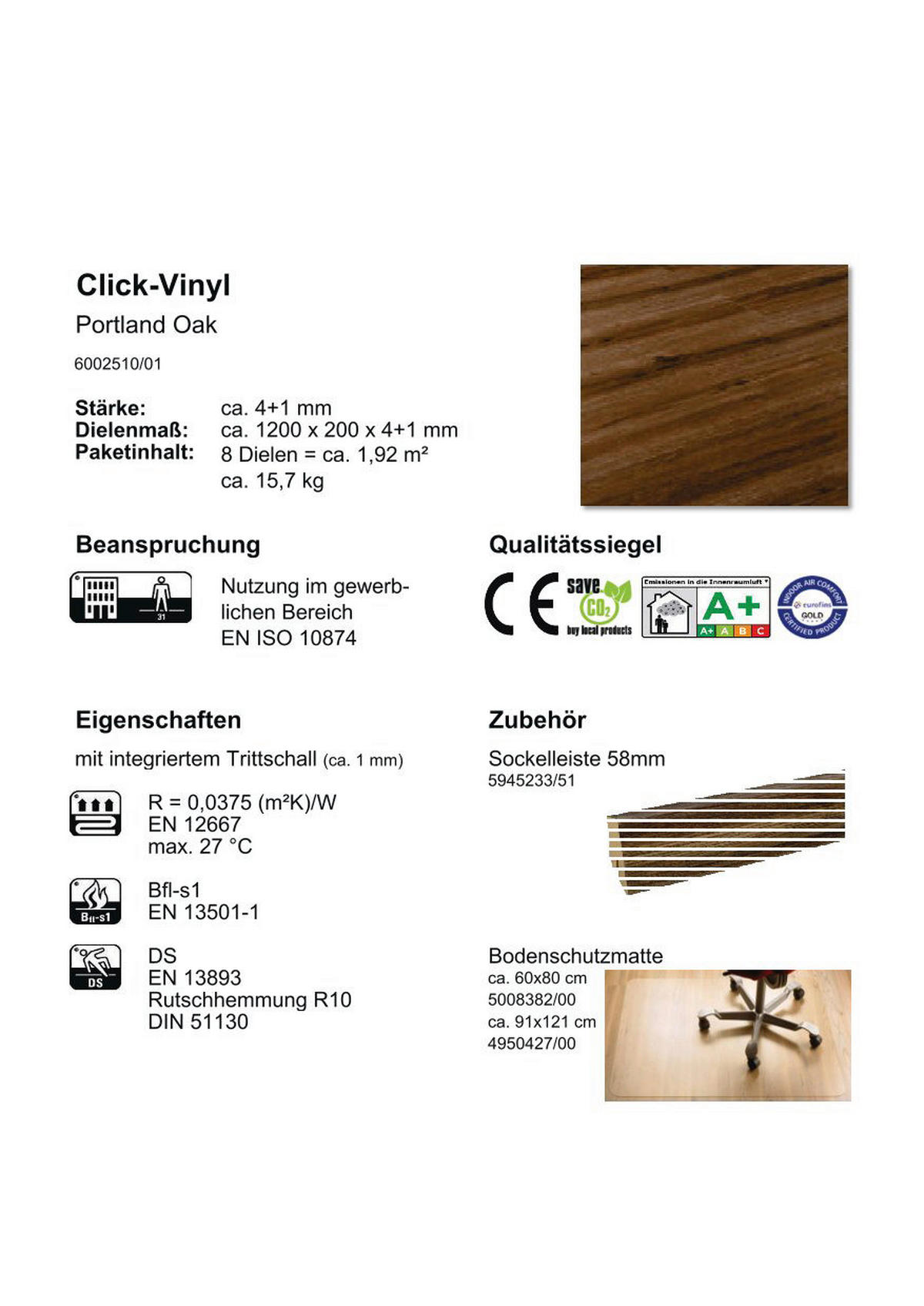 Click-Vinylboden Portland Oak ca. 1,92 m² im Paket  B/L: ca. 20x120 cm pro Paket Portland Oak ca. 1,92 m² im Paket - (20,00/120,00cm)