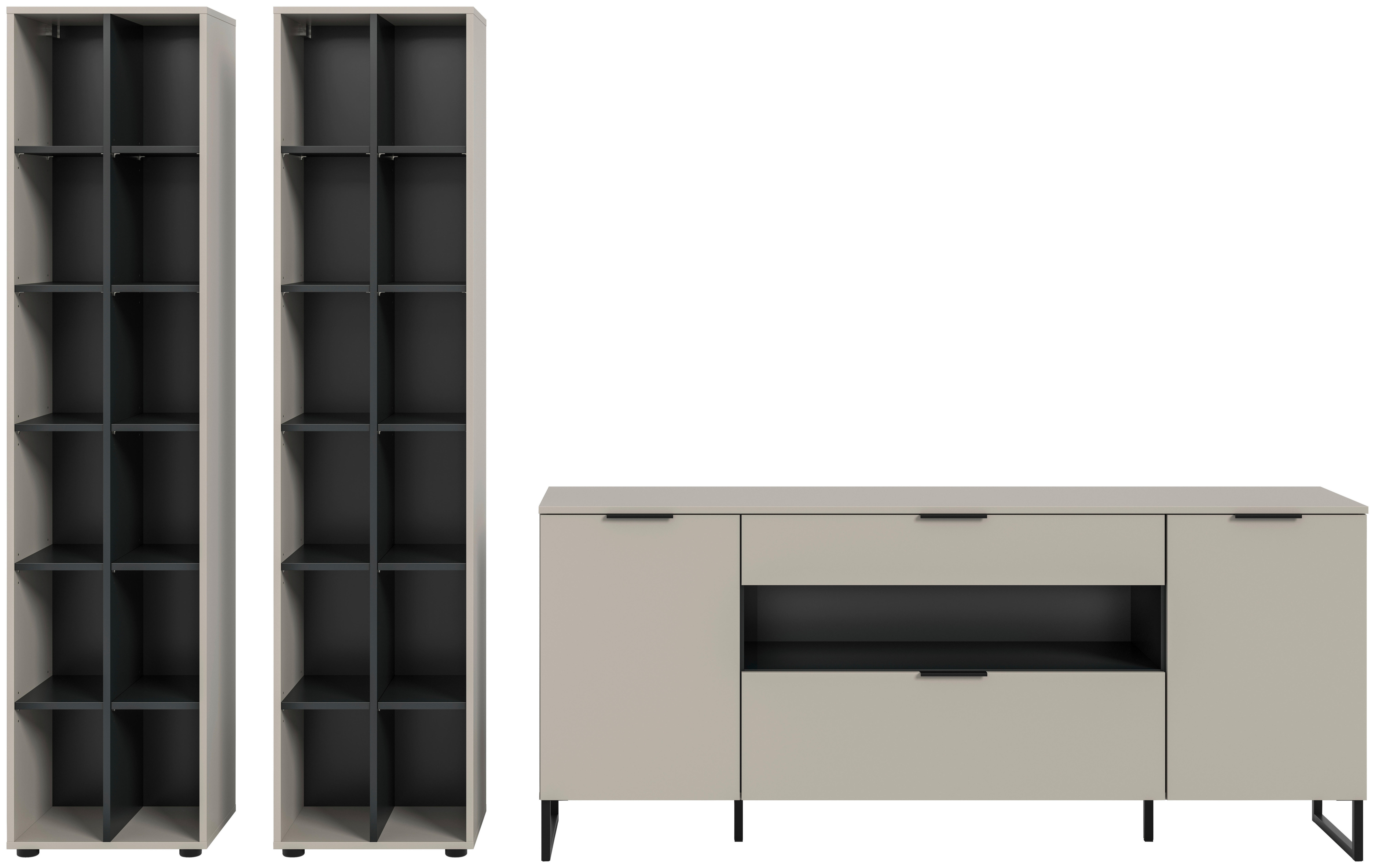 Wohnwand Noida Kaschmirgrau Nachbildung schwarz B/H/T: ca. 305x192x41 cm Noida - schwarz (305,00/192,00/41,00cm) - xonox.home