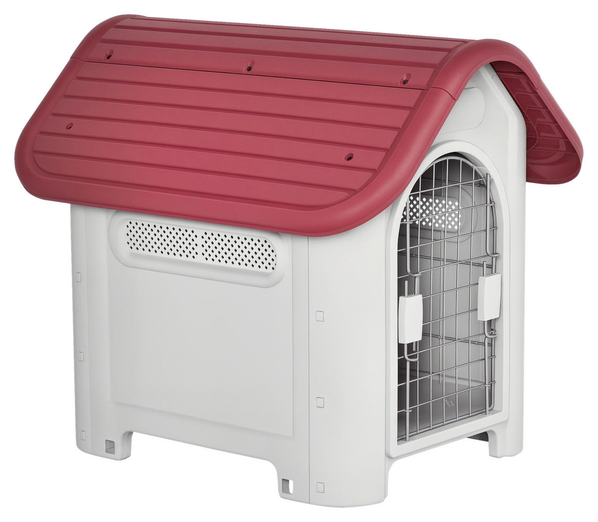 PawHut Hundehütte rot Kunststoff B/H/L: ca. 75x66x59 cm Hundehütte - hellgrau/rot (59,00/75,00/66,00cm) - PawHut