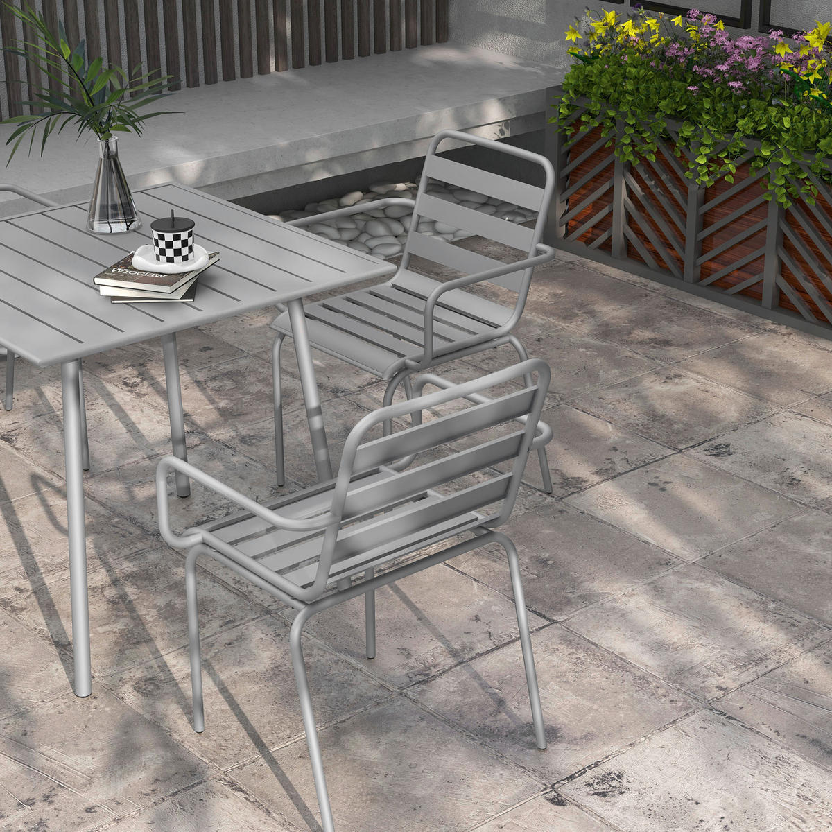Outsunny Gartensitzgruppe 5tlg. hellgrau Stahl B/H/L: ca. 80x74x80 cm Gartensitzgruppe 5tlg. - hellgrau (80,00/80,00/74,00cm) - Outsunny