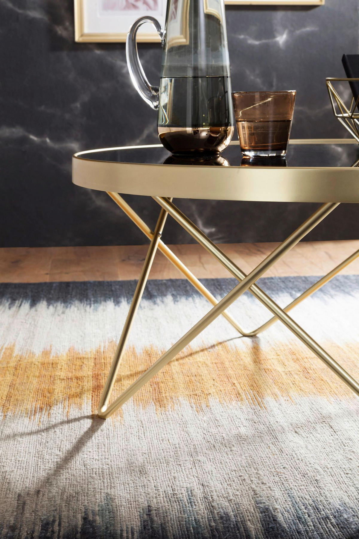 Couchtisch schwarz gold Lack matt H/D: ca. 39x82 cm Couchtisch - gold/schwarz (82,00/39,00cm) - Wohnling