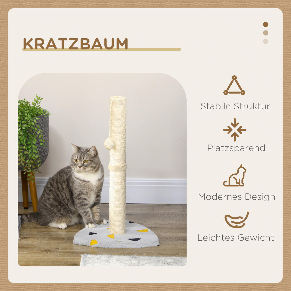 PawHut Kratzbaum hellgrau Spanplatte B/H/L: ca. 35x62x35 cm Kratzbaum - hellgrau (35,00/35,00/62,00cm) - PawHut