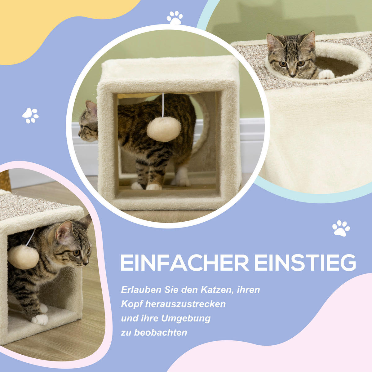 PawHut Katzen-Zubehör beige Spanplatte B/H/L: ca. 30x98x30 cm Katzentunnel - beige/braun (30,00/30,00/98,00cm) - PawHut