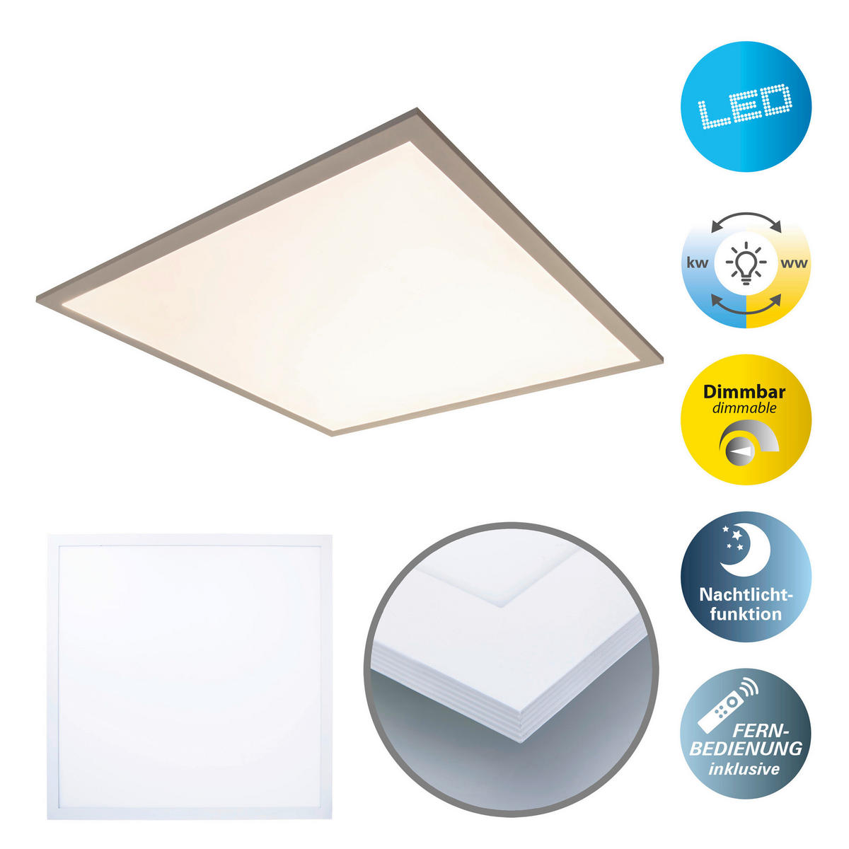 Näve Leuchten LED-Deckenpanel weiß Metall Kunststoff B/H/T: ca. 59,5x6x59,5 cm NICO - weiß (59,50/6,00/59,50cm) - Näve Leuchten